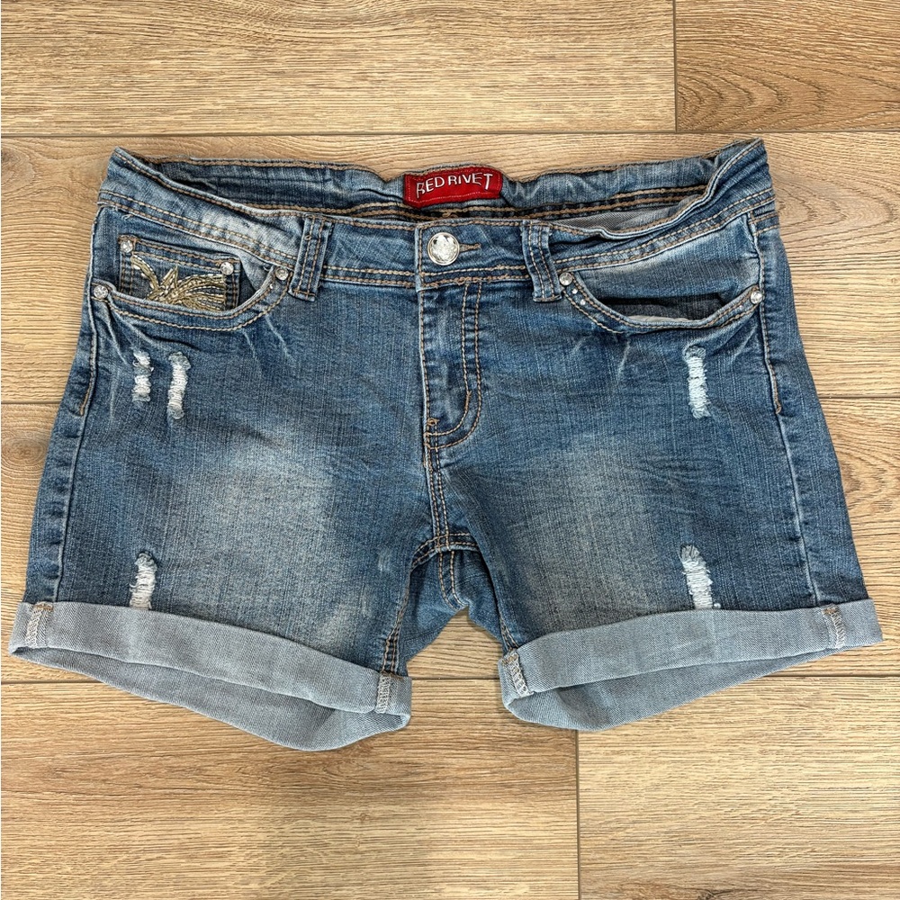 Red Rivet Blue Jean Shorts